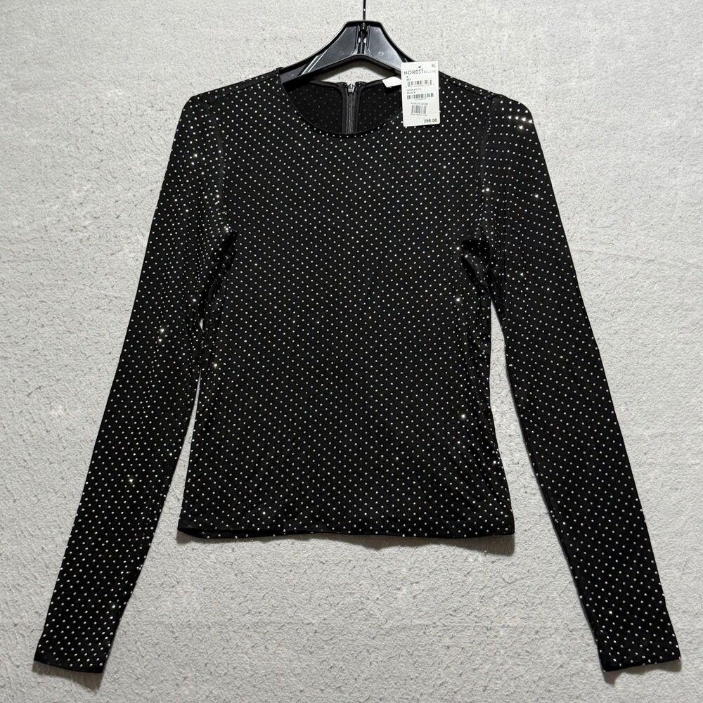 Frame The Rhinestone Jersey Top Women's Size P/S Black Long Sleeve NWT $398